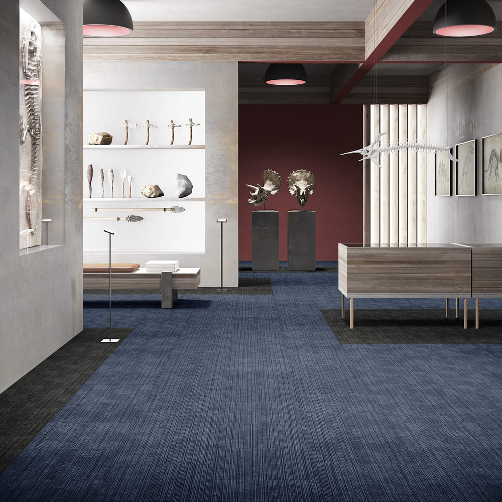 Ковровая плитка Associated Weavers Mambo Tile цвет 77 Ocean 500×500×5,9 фото в интерьере